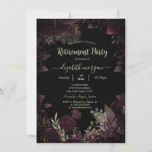 Chic Dark Burgundy Flowers Frame Retirement Invitation