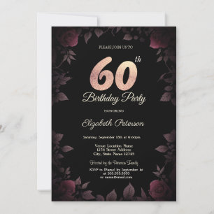 Chic Dark Burgundy Roses Black 80th Birthday Invitation