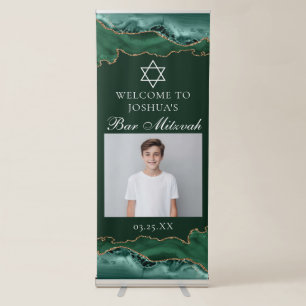 Chic Dark Green Gold Bar Mitzvah Party Photo Retractable Banner