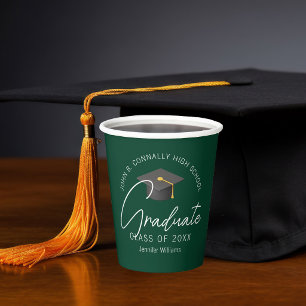 Chic Dark Green Personalised Graduation Party Paper Cups