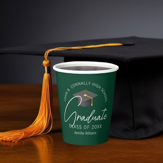 Chic Dark Green Personalised Graduation Party Paper Cups (Creator Uploaded)