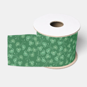 Chic Dark Green Shamrocks Ditsy Pattern Ribbon Grosgrain Ribbon