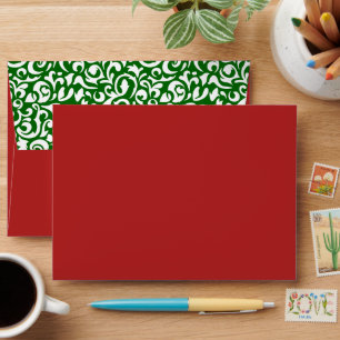 Chic Dark Green White Damask Floral Art Pattern Envelope