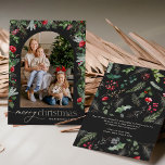 Chic Dark Grey Modern Arch 1 Photo Merry Christmas Holiday Card<br><div class="desc">This collection features watercolor red florals,  berries & winter greenery with modern & elegant typography,  with a winter botanical pattern back.</div>