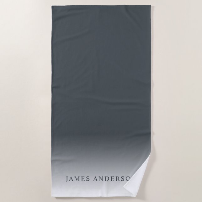 Chic Dark Grey Name Monogram Beach Towel (Front)