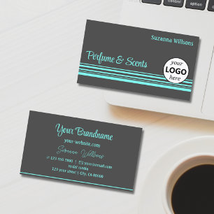 Chic Dark Grey Teal Stripes with Logo Professional Business Card