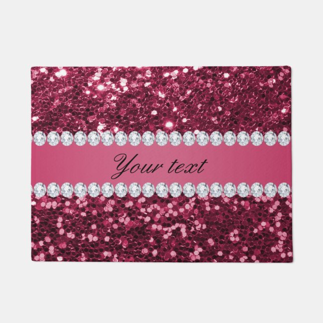 Chic Dark Hot Pink Big Faux Glitter and Diamonds Doormat (Front)