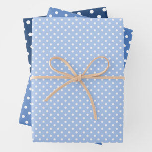 Chic Dark Light Blue White Polka Dots Pattern Wrapping Paper Sheet