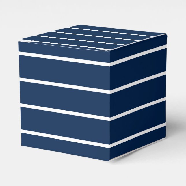 Chic dark navy blue & white stripes pattern modern favour box (Front Side)
