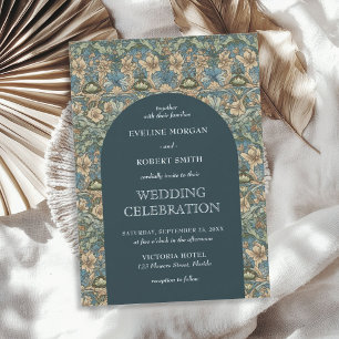 Chic dark pastel green ivory floral Art Nouveau Invitation