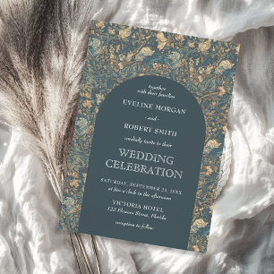 Chic dark pastel green ivory floral Art Nouveau Invitation