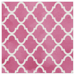 Chic Dark Pink Watercolor Style Quatrefoil Pattern Fabric