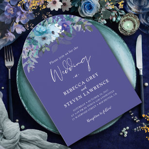 Chic dark purple dusty blue floral arch wedding invitation