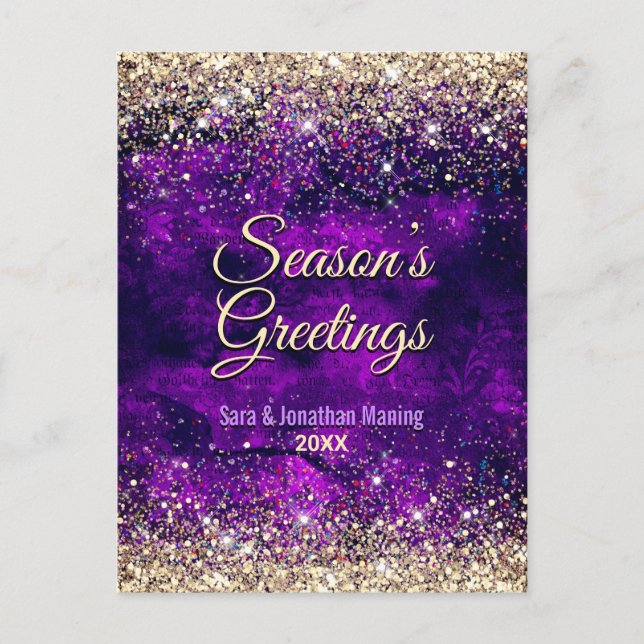 Chic dark purple gold glitter Christmas new year  Postcard (Front)