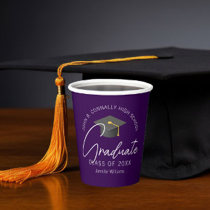 Chic Dark Purple Personalised Graduation Party Paper Cups