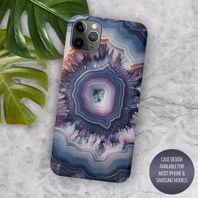 Chic Dark Purple Violet Blue Quartz Agate Pattern Case-Mate iPhone Case (Creator Uploaded)