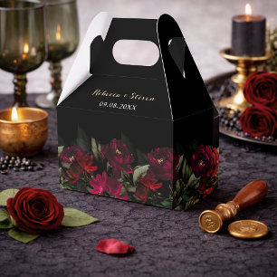 Chic dark red green gothic floral moody wedding favour box