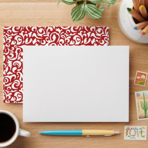 Chic Dark Red White Damask Floral Art Pattern Envelope