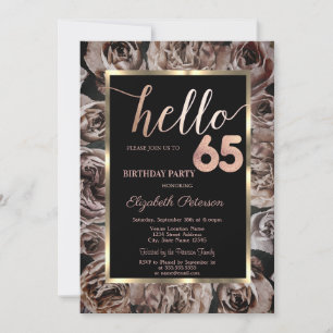 Chic Dark Roses Black 65th Birthday  Invitation