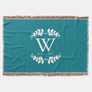 Chic Dark Teal Monogram Throw Blanket