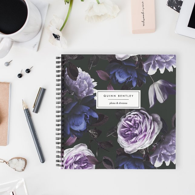 Chic Dark Violet Floral | Personalised Notebook (Creator Uploaded)
