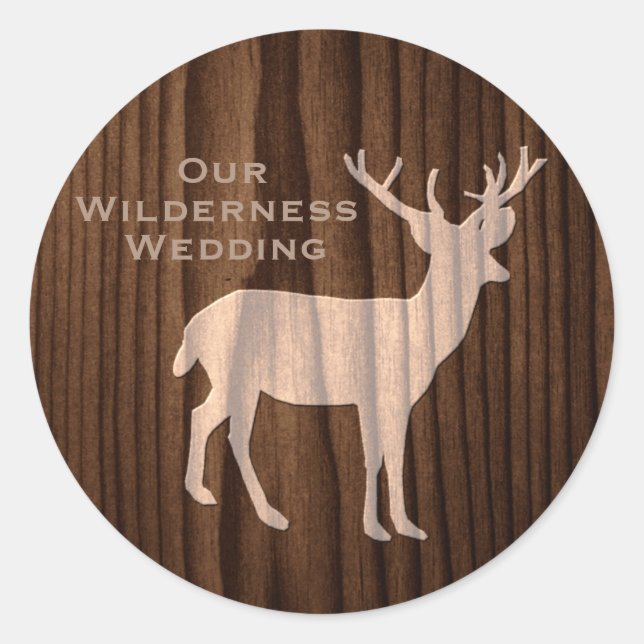 Chic Dark Wood Deer Wild Life Wedding Sticker (Front)