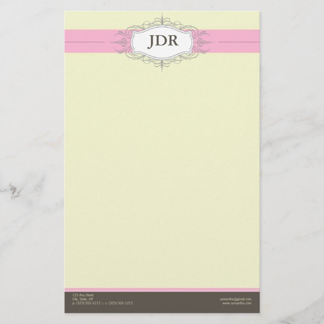 Chic Deco Baby Pink Customised Stationery (Front)