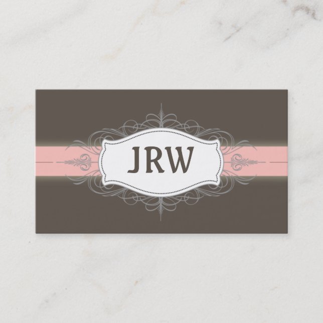 Chic Deco Frame Monogram Baby Pink Business Card (Front)