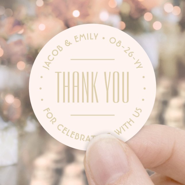 Chic Deco Typography Thank You Blush Pink & Gold Classic Round Sticker (Creator Uploaded)