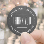 Chic Deco Typography Thank You Faux Chalkboard Classic Round Sticker<br><div class="desc">Add an elegant touch to wedding thank you cards and reception party favours with round customised stickers / envelope seals. All wording on this template is simple to personalise for a bridal shower, anniversary, vow renewal or other occasion. The text in a circle can be changed to a name and...</div>