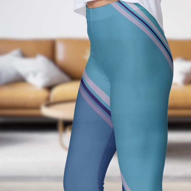 Chic Deep Blue under Eggshell Blue Banded Print Leggings (Chic Deep Blue under Eggshell Blue Banded Print Leggings)