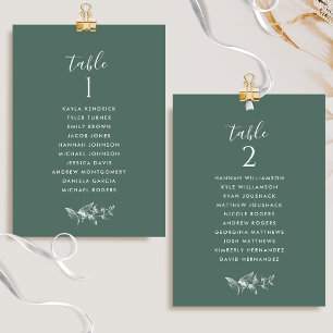 Chic  Deep Green Seating Plan Cards w/ Guest Names