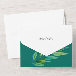Chic Deep Ocean Blue Green Watercolor All In One Invitation