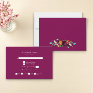 Chic deep pink Botanical Wedding Response Card