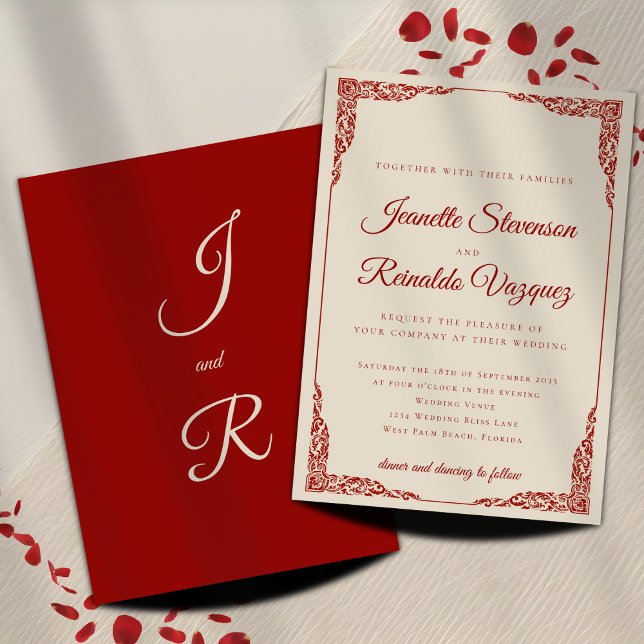 Chic Deep Red & Ivory Elegant Old Money Wedding  Invitation (Creator Uploaded)