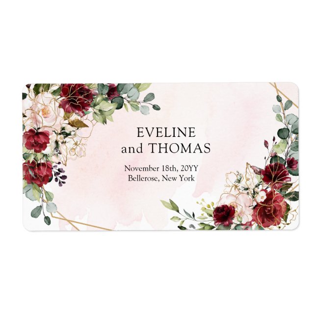 Chic deep red merlot gold geometric wedding (Front)