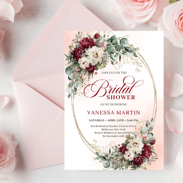 Chic Deep Red Peony Gold Bridal Shower Invitation (Chic Deep Red Peony Gold Bridal Shower Invitation

)