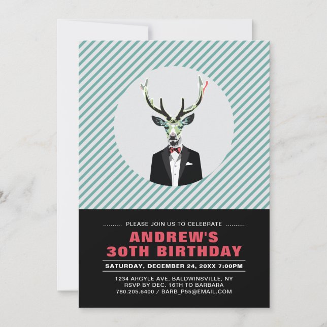 Chic Deer, Adult 30th Birthday Party Invitation (Front)