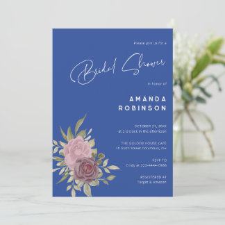 Chic Delft Blue and White Floral Bridal Shower Invitation