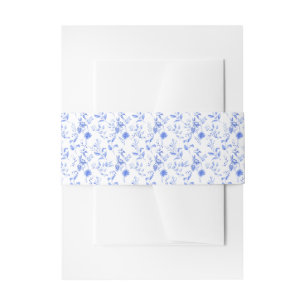 Chic Delft Blue White Botanical Chinoiserie Floral Invitation Belly Band