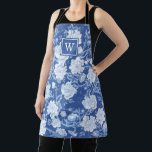 Chic Delft Blue White Chinoiserie Flower Monogram Apron<br><div class="desc">This chinoiserie-inspired design features elegant botanical florals,  birds and greenery in delft blue and white. Personalise the apron with your monogram or initial.</div>
