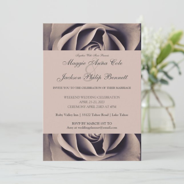 Chic Delicate Rose Wedding Invitation (Standing Front)