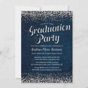 Chic Denim and Diamonds Graduation Party Invitation