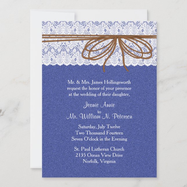 Chic Denim and Lace Wedding Invitation (Front)