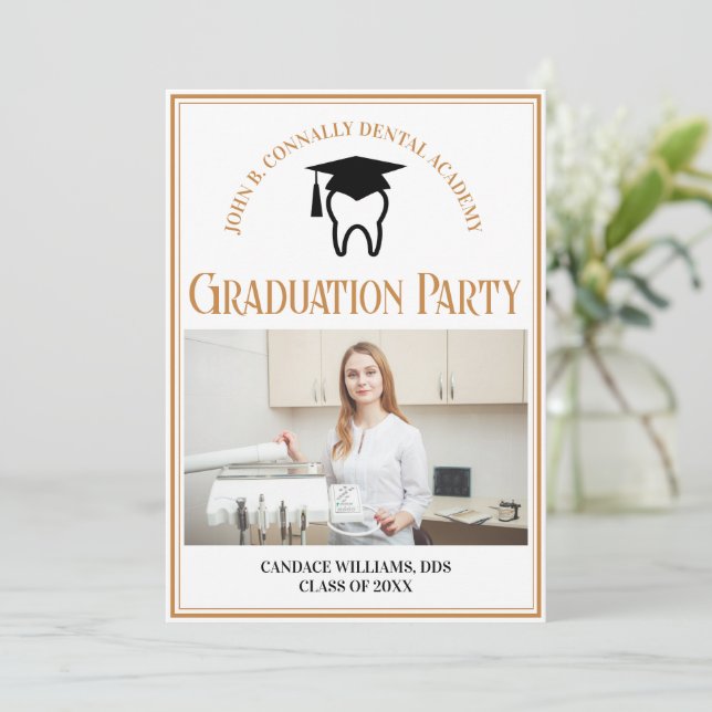 Chic Dental School Photo Custom Graduation Party Invitation (Standing Front)
