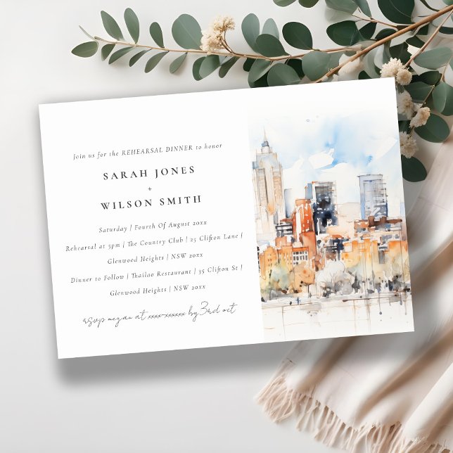 Chic Denver Colorado Skyline Rehearsal Dinner Invitation (Creator Uploaded)