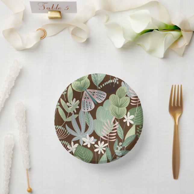 Chic Desert Brown Retro Butterfly Foliage Garden  Paper Plate (Wedding)