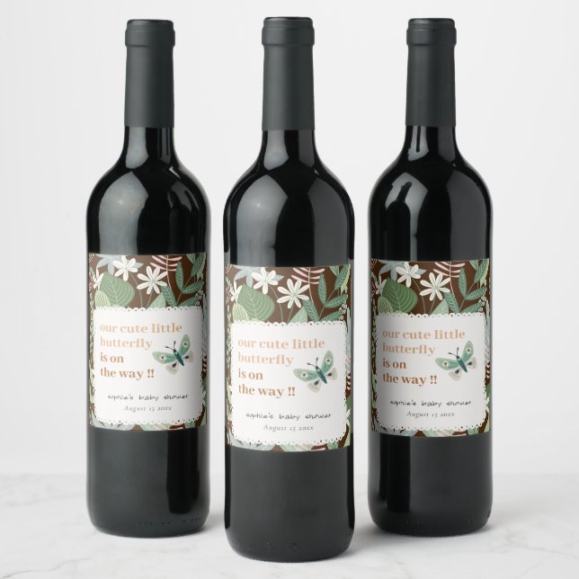 Chic Desert Retro Butterfly Garden Baby Shower Wine Label (Bottles)