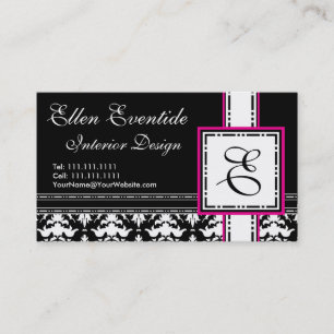 Chic Designer Lady Pink and Black Monogram Business Card