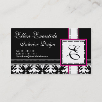 Chic Designer Lady Pink and Black Monogram Business Card